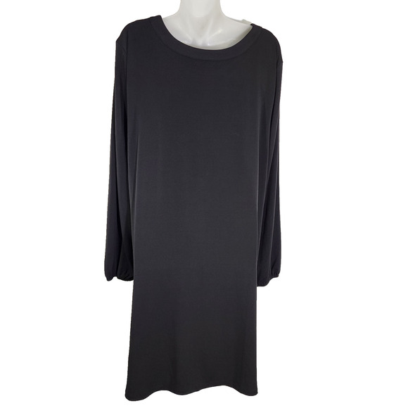 Maurices Womens Shift Dress Solid Lattice Neck Black XXL Mini Relaxed Stretch - Picture 2 of 10